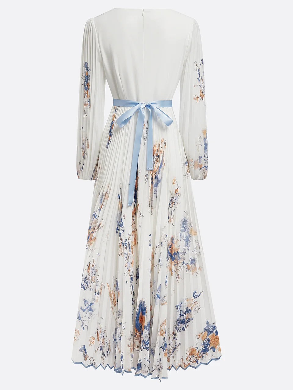 Halston - Elegante Abito maxi con Maniche a palloncino e Scollo a V