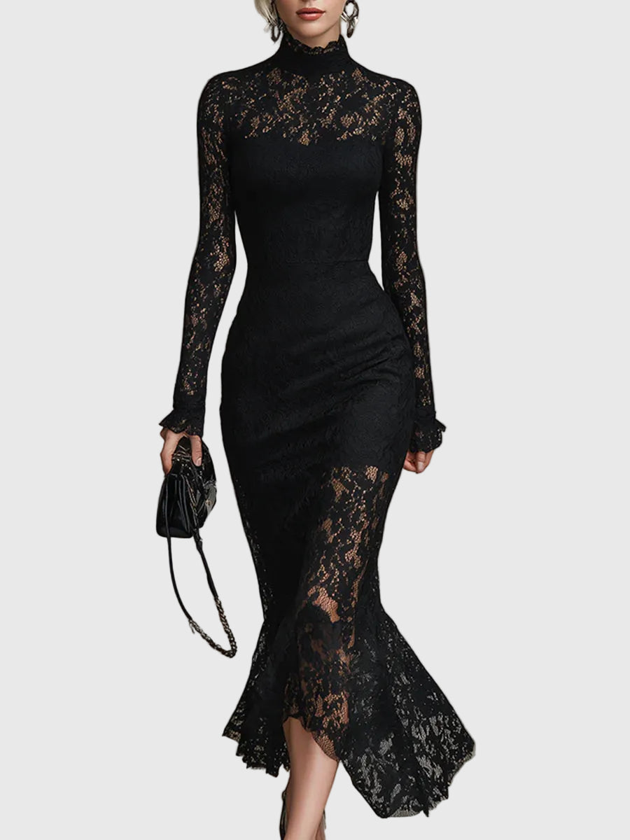 Monica | Elegante Abito lungo di Pizzo con Cola di Sirena
