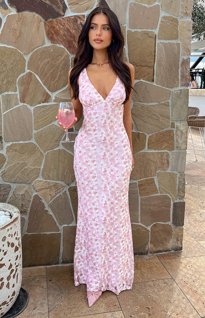 Farida - Abito Maxi di Pizzo Rosa