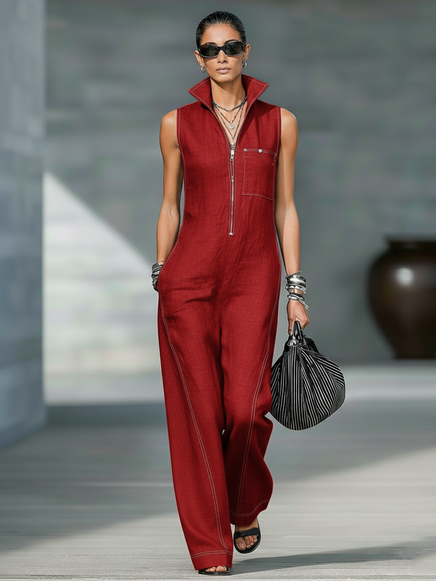 Jumpsuit Minimalista Senza maniche per donna con Finiture Blancos