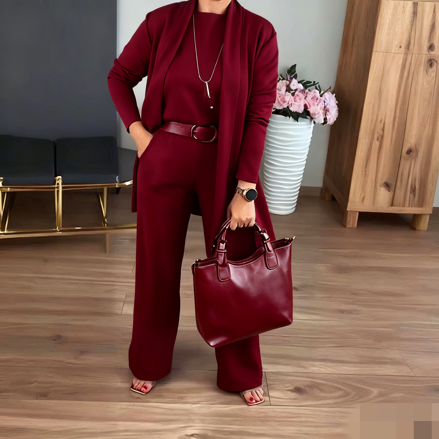 NATALIE - SET CLASSICO TRE PEZZI CON CARDIGAN