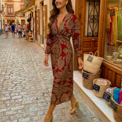 Abito midi Elegante con Stampa Senza tempo - Taglio fluido e Raffinato
