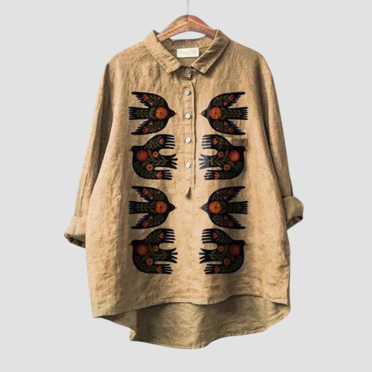 Avynna™ | 2025 – Blusa Ricamata con Uccelli