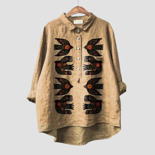 Avynna™ | 2025 – Blusa Ricamata con Uccelli