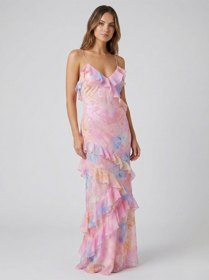 Abito maxi Ruffle Etéreo di Luna