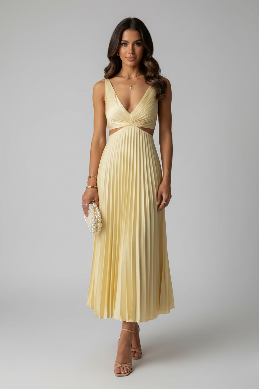 Abito midi Plissettato Elegante per Invitadas di Boda di Luna