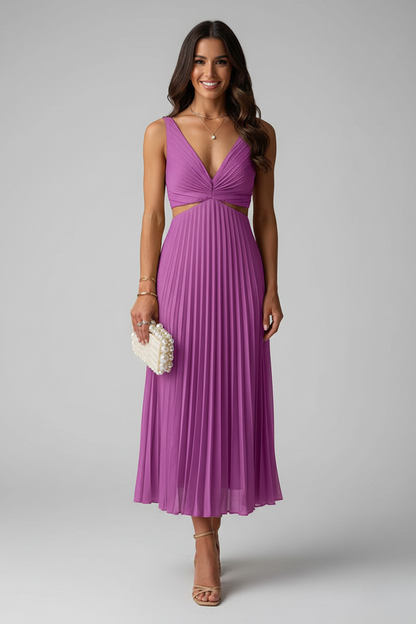 Abito midi Plissettato Elegante per Invitadas di Boda di Luna