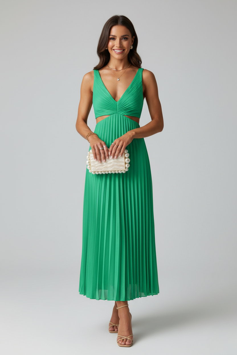 Abito midi Plissettato Elegante per Invitadas di Boda di Luna