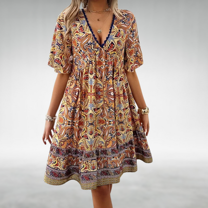Saylor - Abito Estivo di Scollo a V con Stampato Boho di Paisley