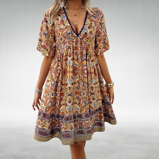 Saylor - Abito estivo con Scollo a V e Stampa Bohemio di Paisley