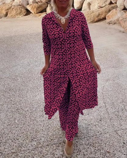 Sara | Completo di Túnica con Stampa Geometrico Boho e Pantaloni a gamba larga