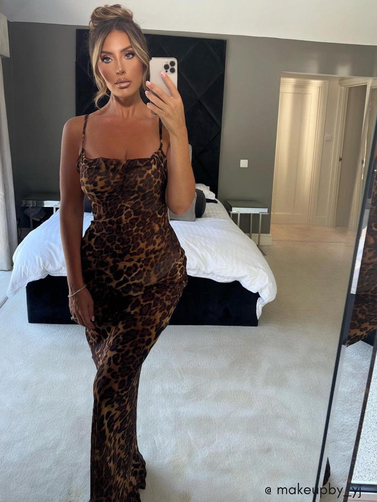 Nereida - Abito Maxi di Espagueti con Stampato di Leopardato