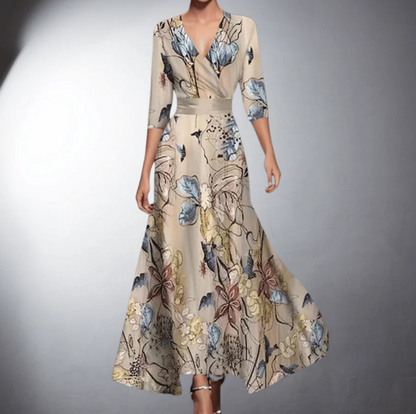 Zoe - Abito maxi Classico Floreale con Scollo a V