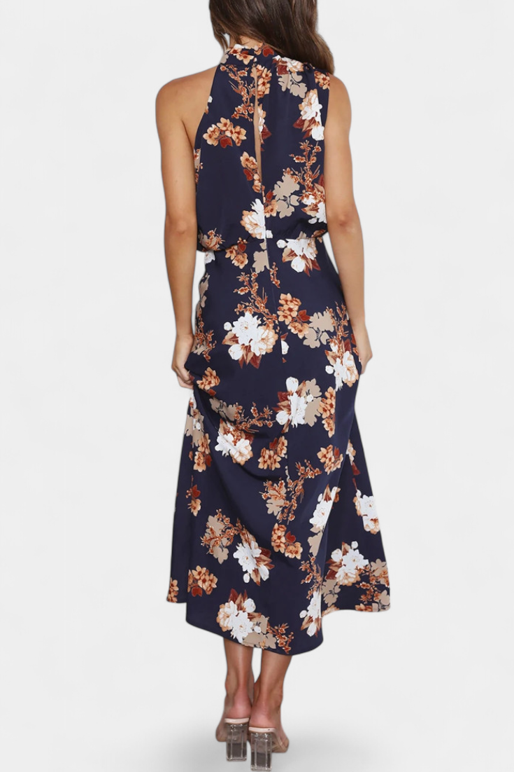 Lisa Abito maxi Floreale con Collo halter e Vita Elástica