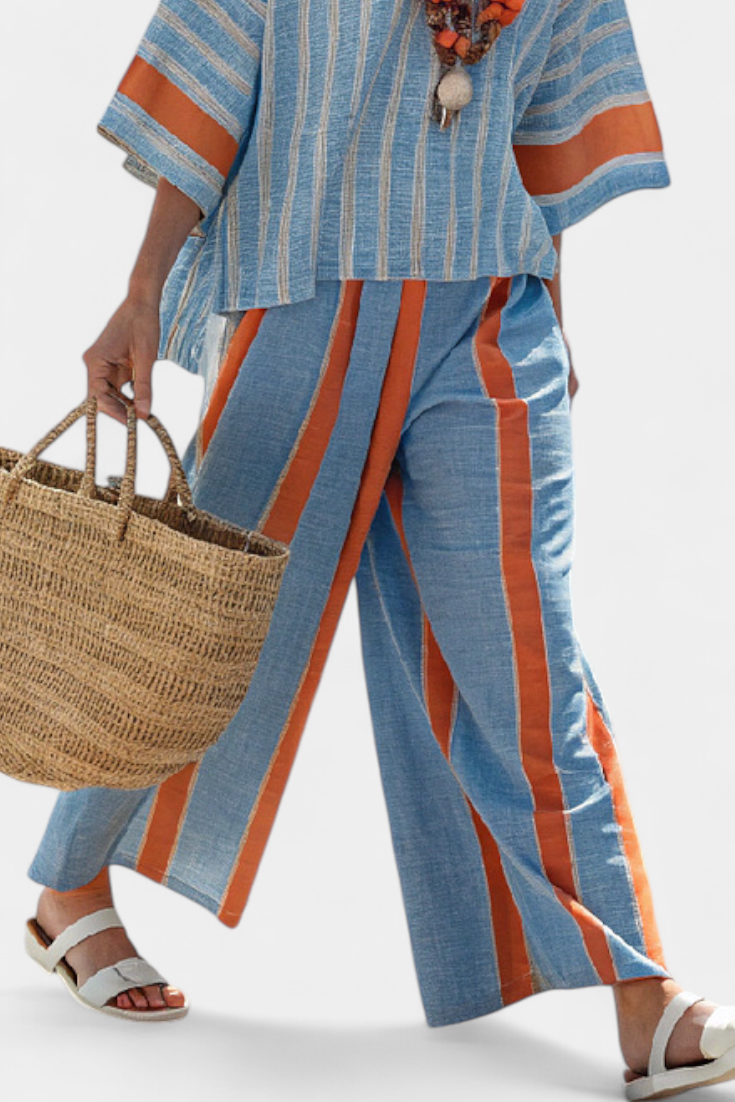 Velmere | Top di Terracota a Righe Sofisticato e Pantaloni di Lino