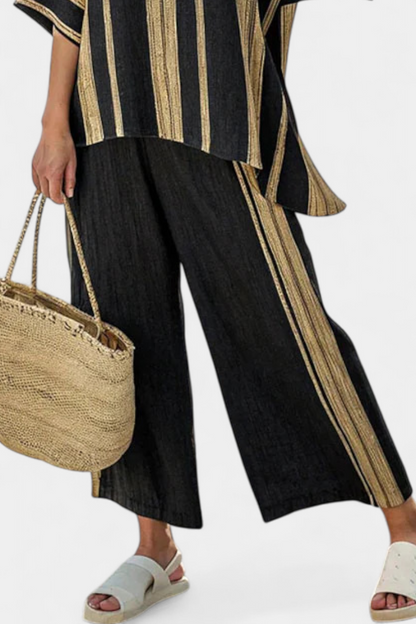 Calden | Set di Top di Righe Oversized e Pantaloni di Lino Relajados