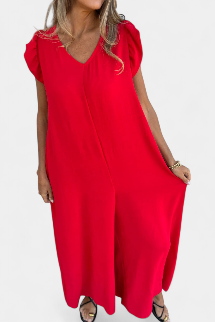 Isela Jumpsuit di Collo a V con Stampa di Leopardo