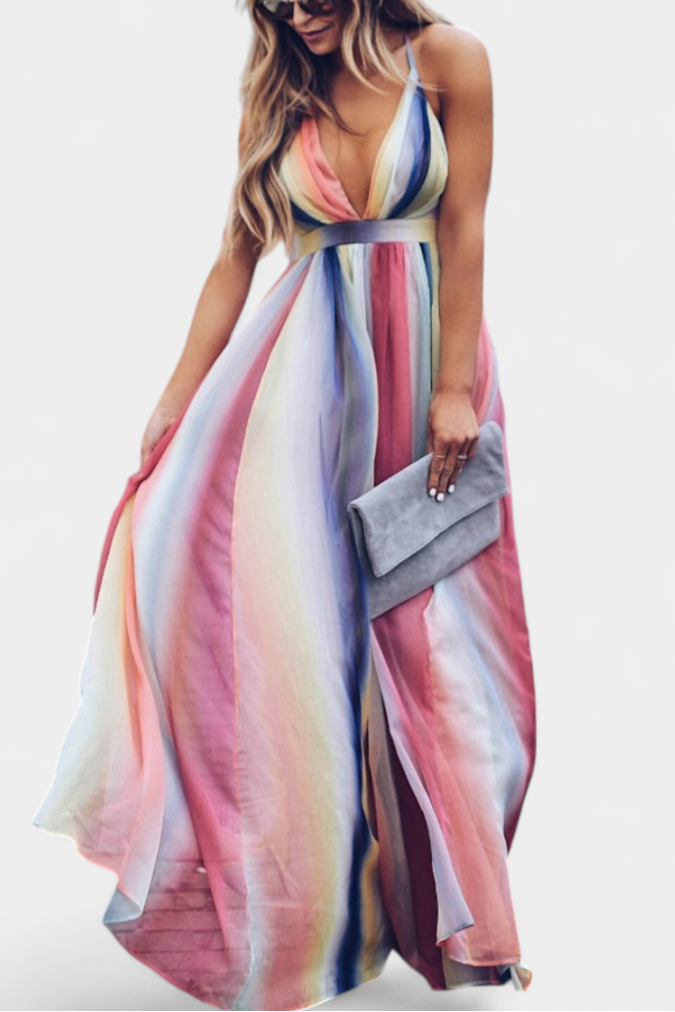 Gretchen Abito di Righe Multicolore con scollo a V