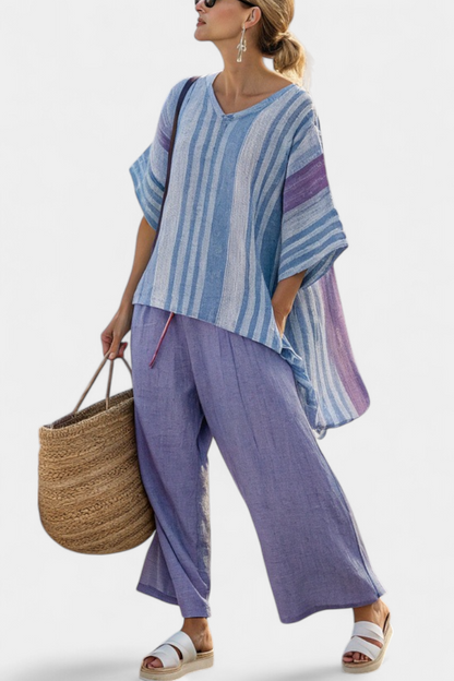 Zellora | Top elegante di Lavanda e Blu Cielo & Pantaloni di Lino