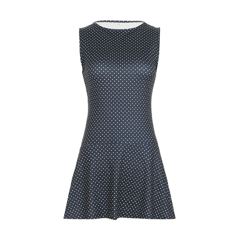 Mini Abito Senza maniche con Pois da donna con Vita Aderente