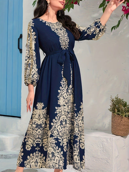 TOVE – ABITO LUNGO DI SETA CON SCOLLO A V BLU NAVY PER DONNE