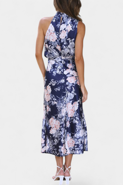 Lisa Abito maxi Floreale con Collo halter e Vita Elástica