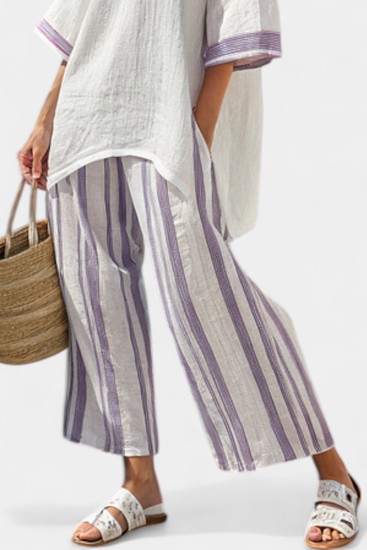 Luxmere | Blusa Rilassata e Comoda & Pantaloni di Bambù Rayados