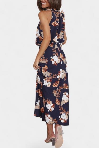 Lisa Abito maxi Floreale con Collo halter e Vita Elástica
