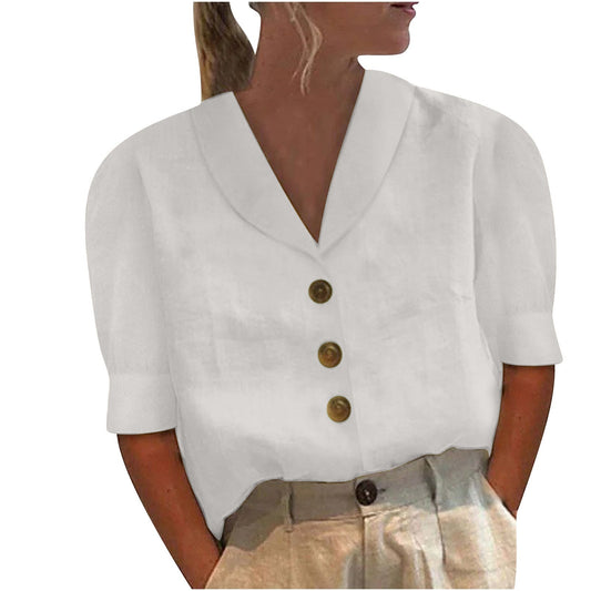 Blusa Button-Up Retrò-Chic con Frontale Anudado