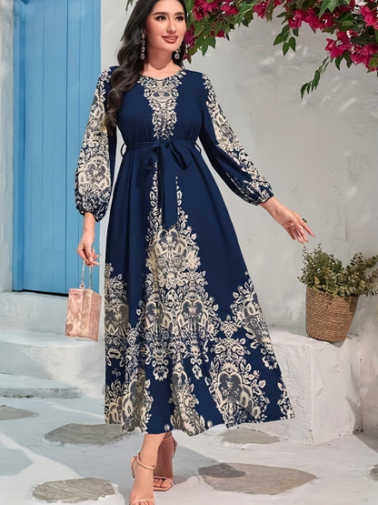 TOVE – ABITO LUNGO DI SETA CON SCOLLO A V BLU NAVY PER DONNE