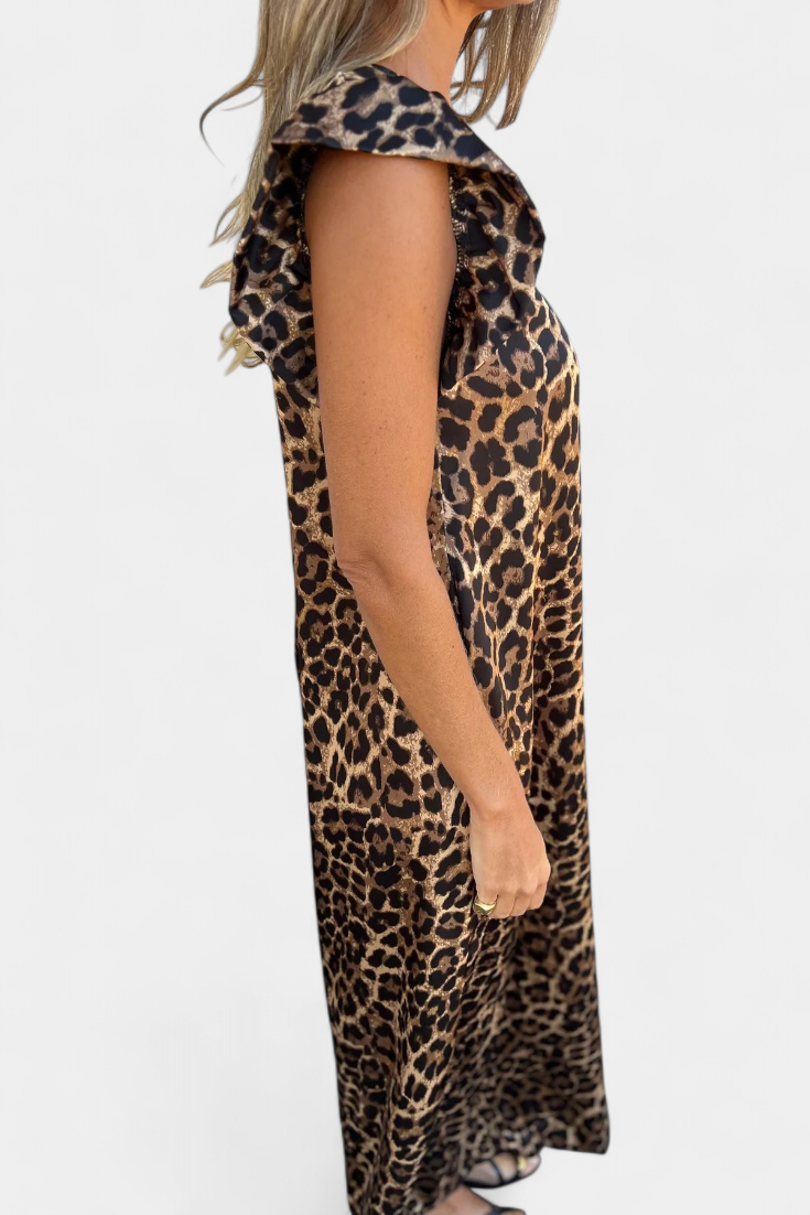 Isela Jumpsuit di Collo a V con Stampa di Leopardo