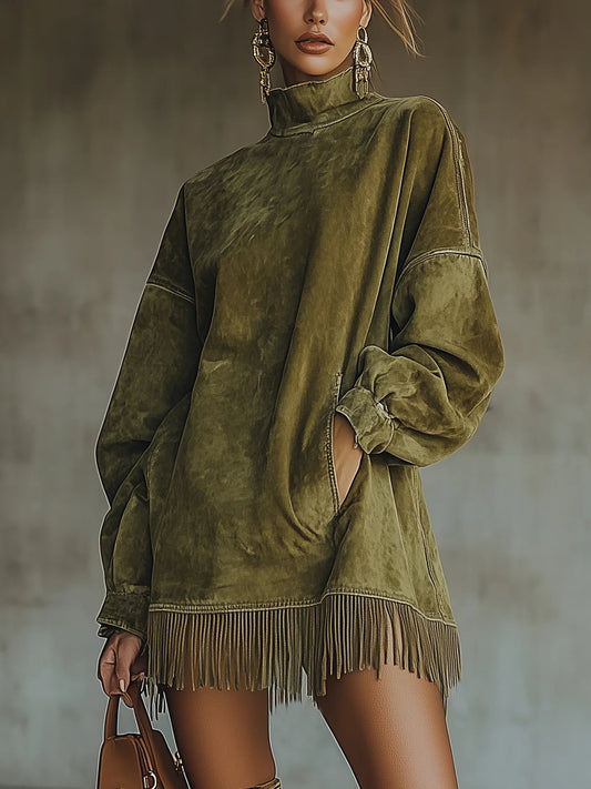Amalia | Abito di ante con collo alto e flecos