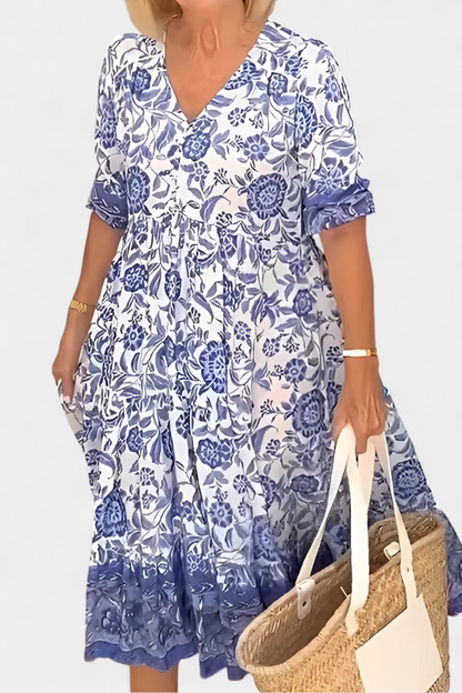 Elcira Abito floreale con Dettaglio Boho e scollo a V