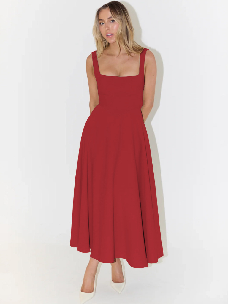 Robe Midi Elegante con Scollo quadrato - Taglio Flattering Senza Tiempo