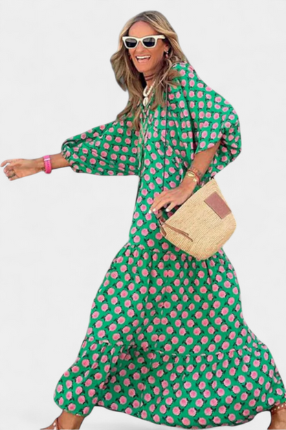Aroa Abito Boho con Stampa Artistico e Silhouette fluida