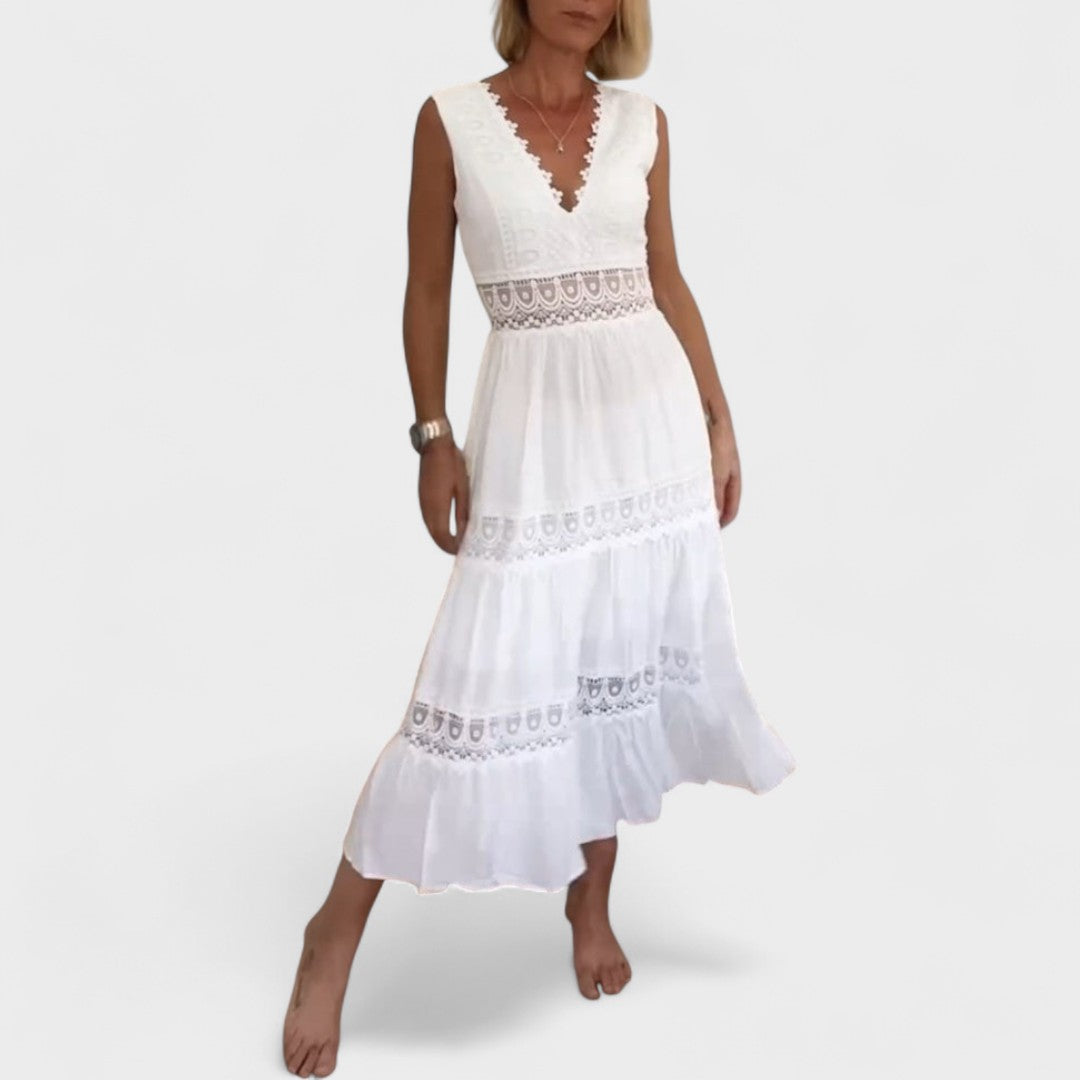 Patricia - Elegante abito in pizzo con collo a V