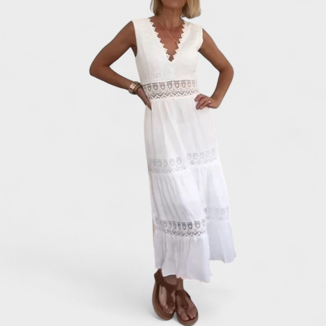 Patricia - Elegante abito in pizzo con collo a V