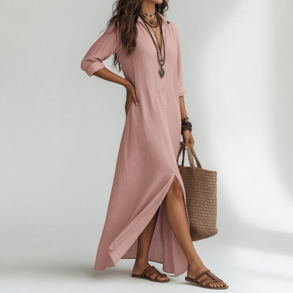 Abito lungo camicia oversize boho - Cotone puro fluido e senza tempo