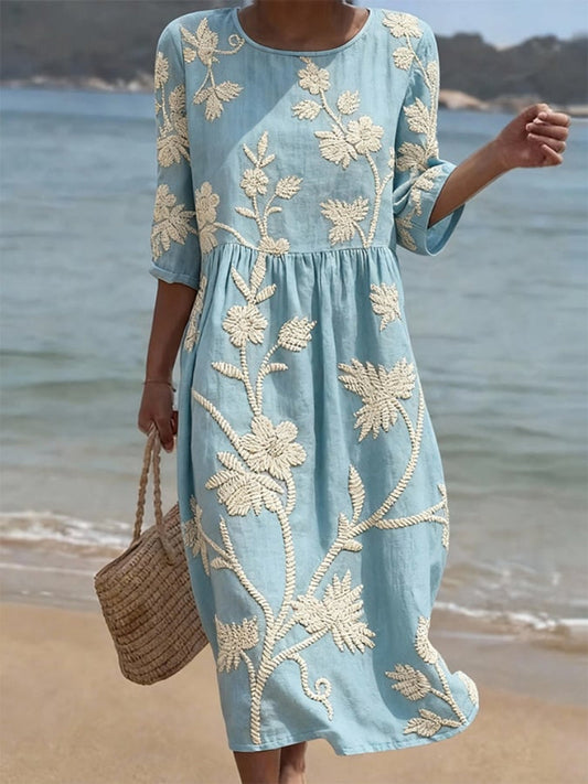 Abito midi Fluido con Ricami floreali - Collezione Vintage Elegante