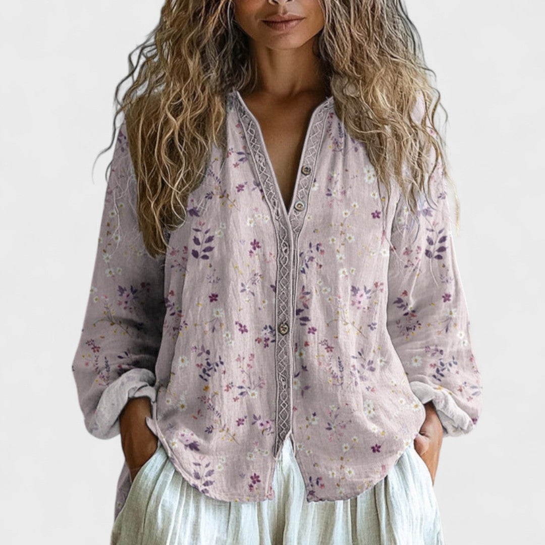 Ambra - Blusa con stampa di foglie vintage