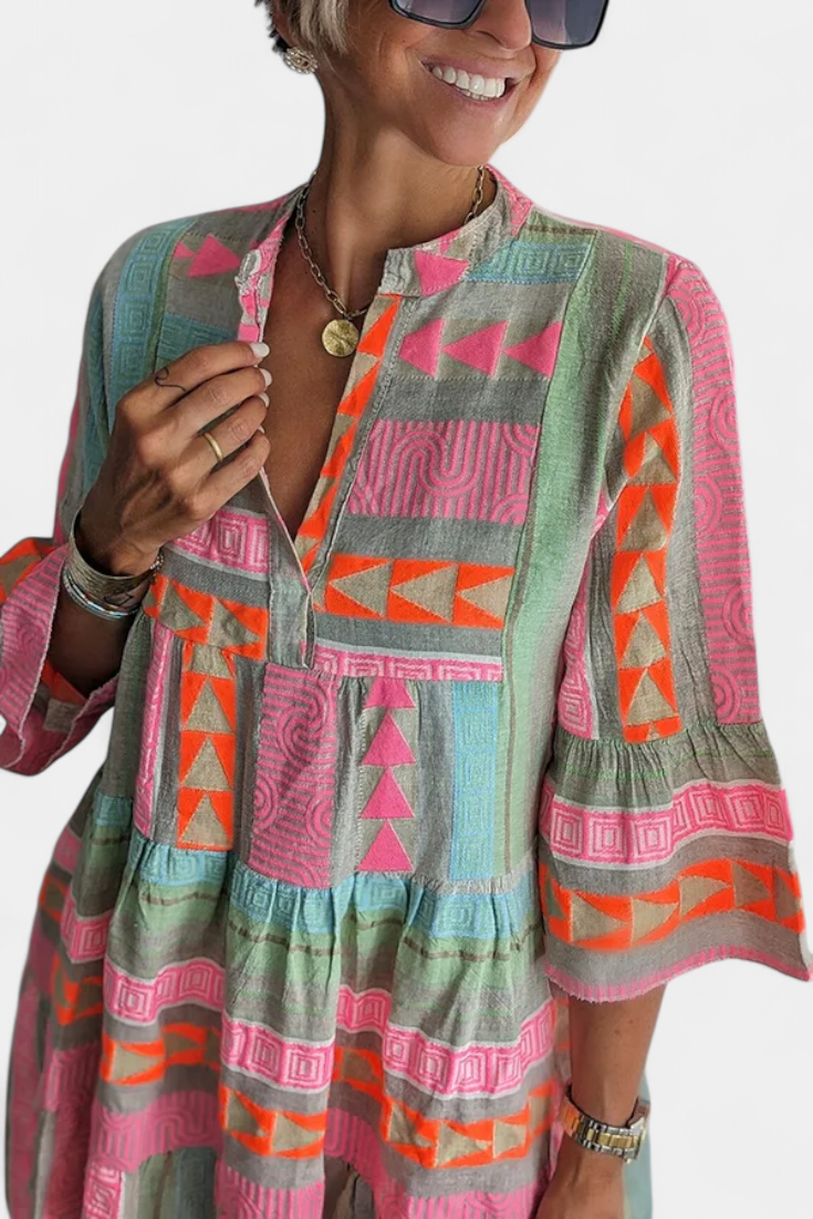 Gina Abito Boho Ricamo con scollo a V