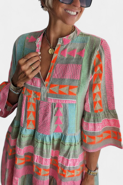 Gina Abito Boho Ricamo con scollo a V