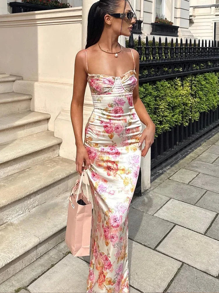 Lucy | Abito Maxi di Raso Floreale