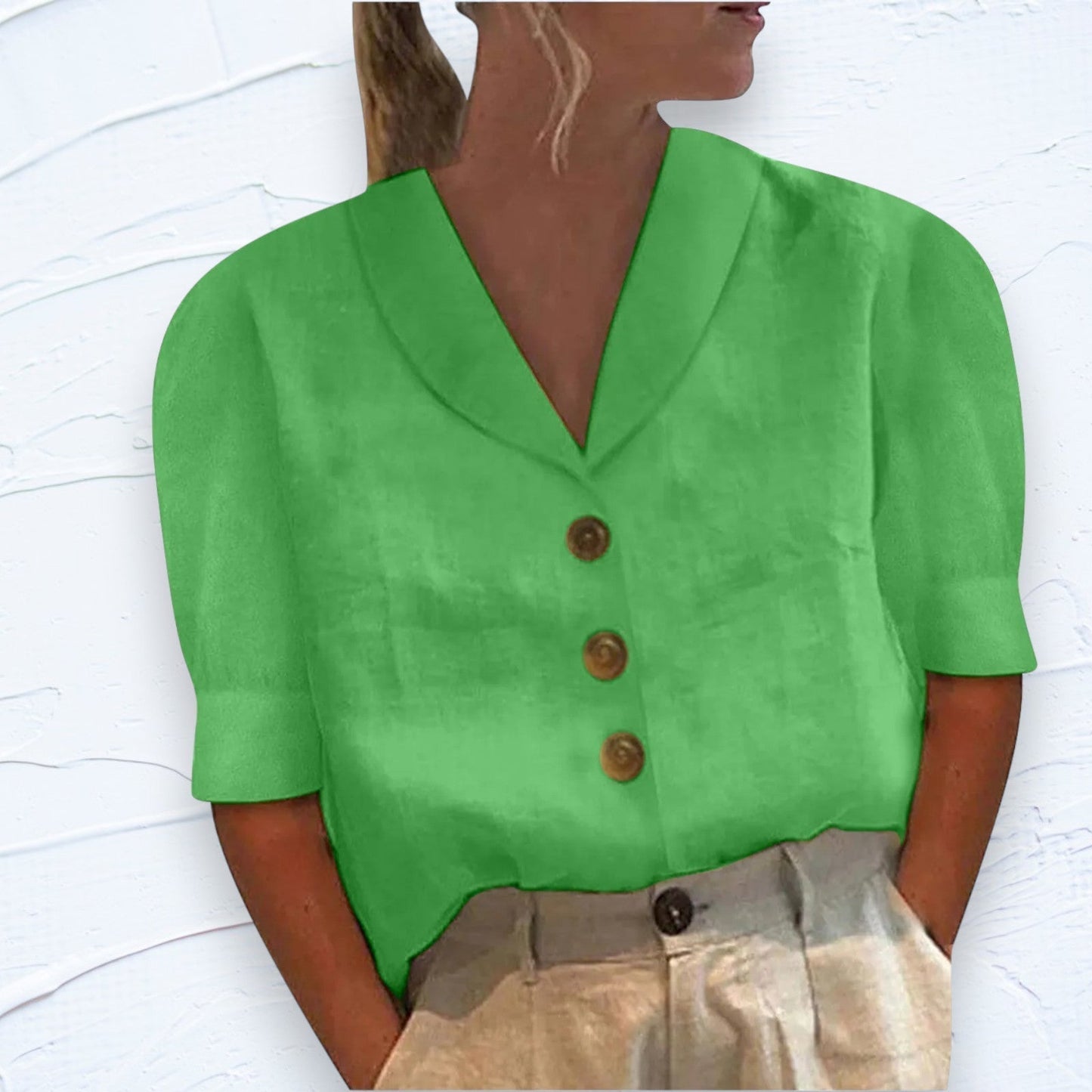 Blusa Retrò-Chic con bottoni e Davanti Anudado