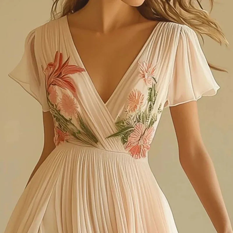 Amelia | Elegante Abito di Festa con Vita alta e Scollo a V