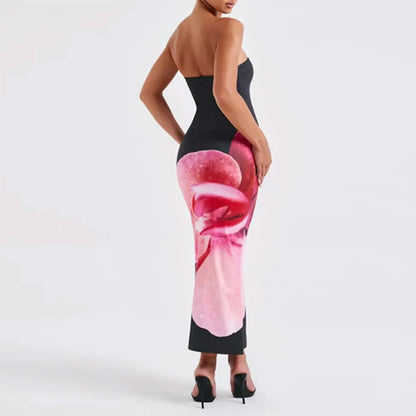 Cardo - Abito Bodycon Off-Shoulder con Stampato di Fiori Vintage