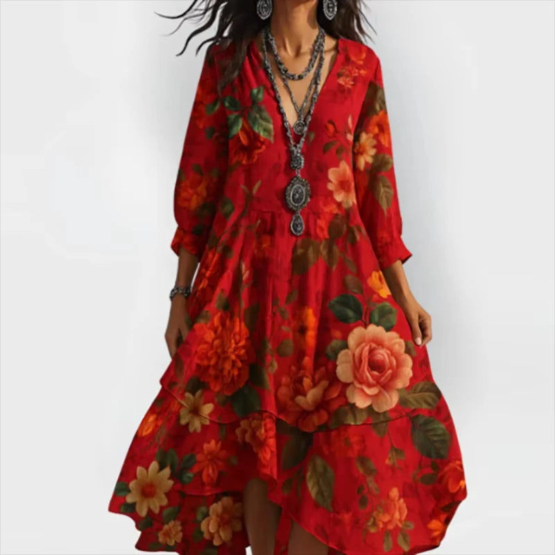 Shanae – Abito Midi Elegante con Motivo Floreale