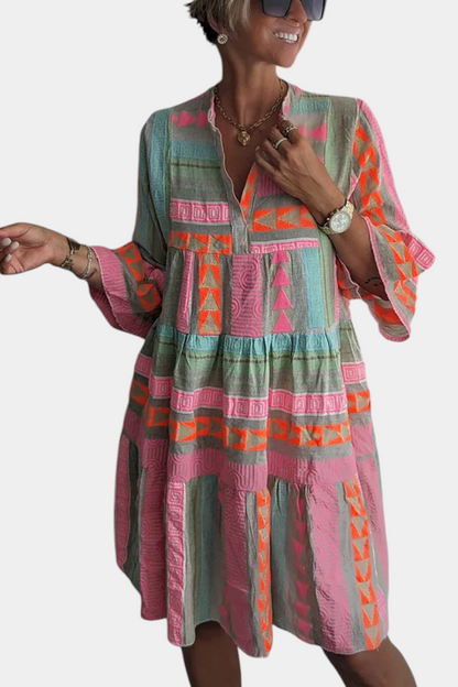Gina Abito Boho Ricamo con scollo a V