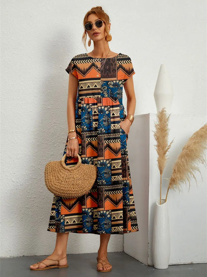 Hannah™ - Abito stampato elegante di girocollo con tasche