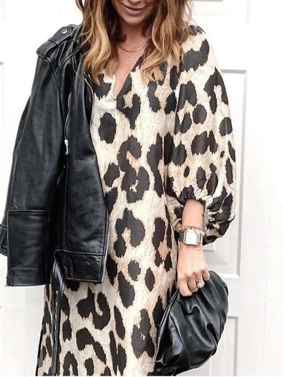 Zarina | Abito Maxi di Viscosa con Stampato di Leopardato